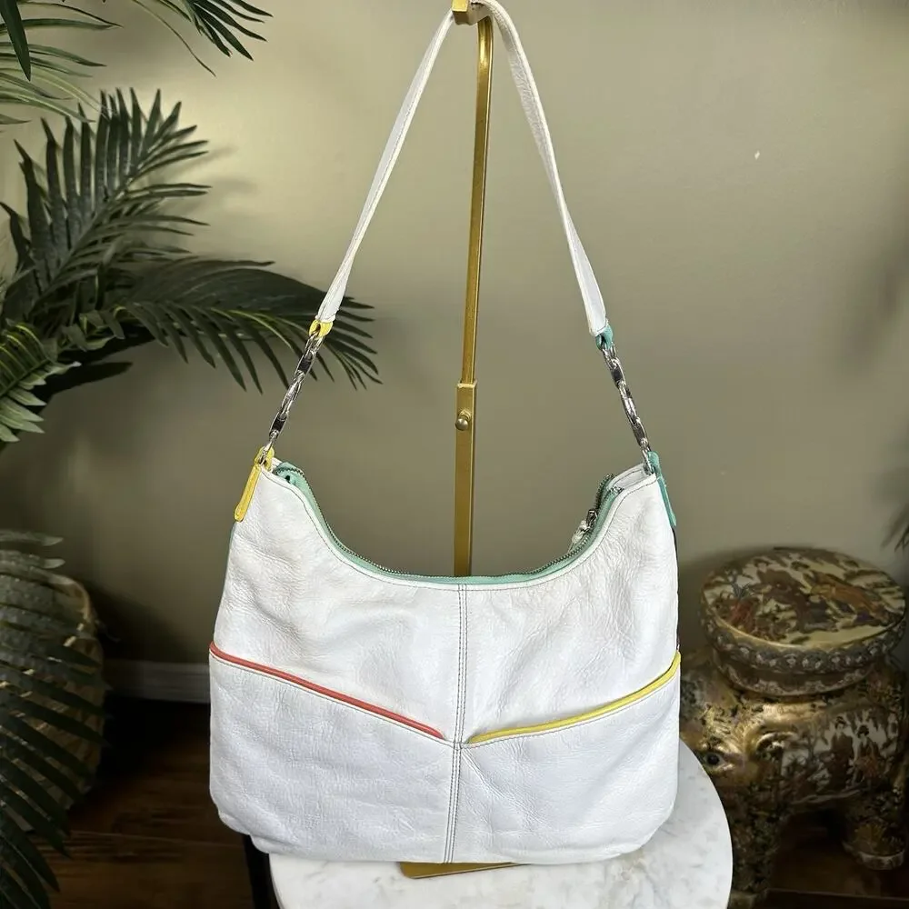 Brighton Lumina Hobo bag White with piping butter Soft Leather Perfect Ornate